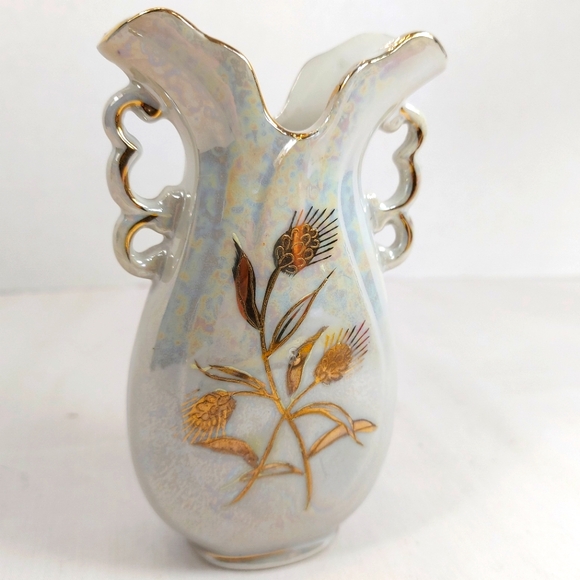 Betson Iridescent White Gold Small Porcelain Hand Painted Vintage Bud Vase - Picture 1 of 7
